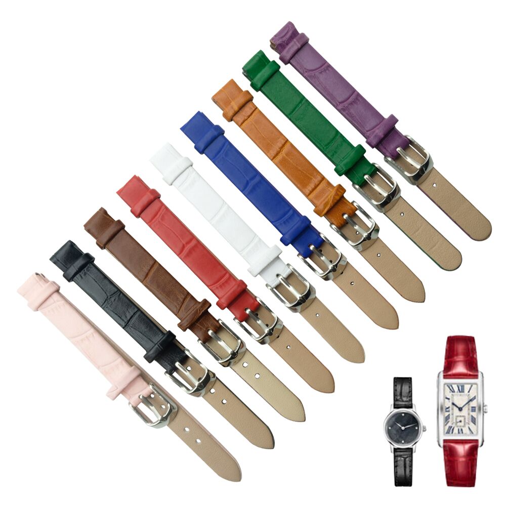 8mm 10mm Black small size wristband quality genuine leather watchband Ultra thin for womens watch band + Tool