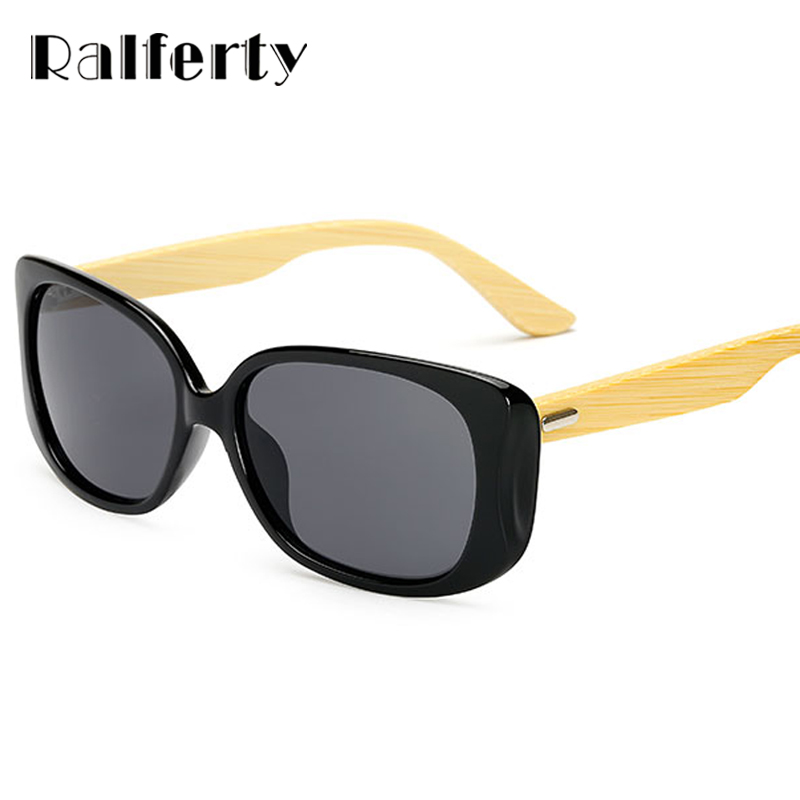 Ralferty Nature Bamboo Sunglasses Women Square Sunglass Female UV400 Shades Wooden Mirrored Sun Glasses Black Sunnies Lady K1533