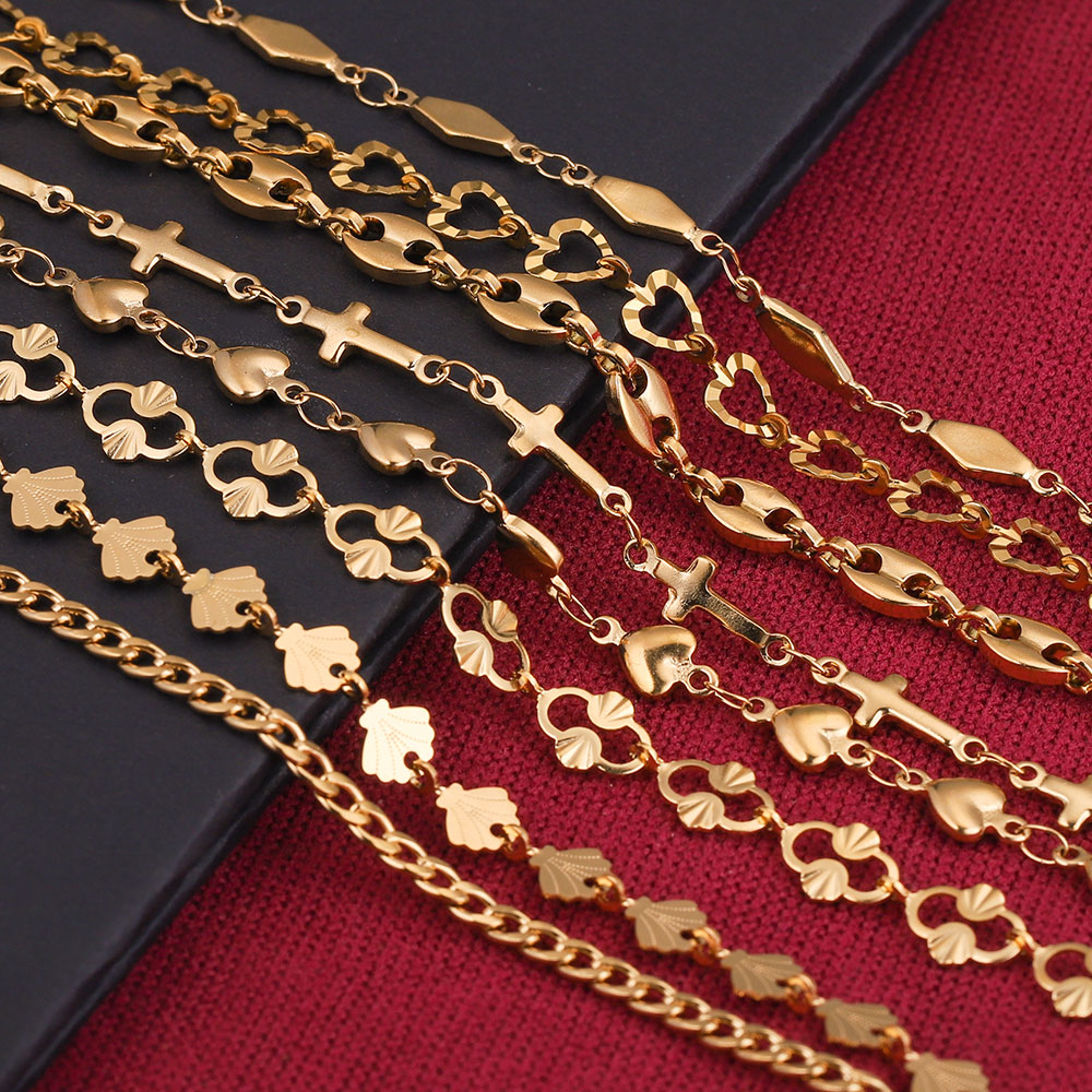 1 Meter Stainles Steel Gold Handmade Heart Shells Chains for Women Necklace Bracelet Anklet Making Supplies Bulk Items Wholesale