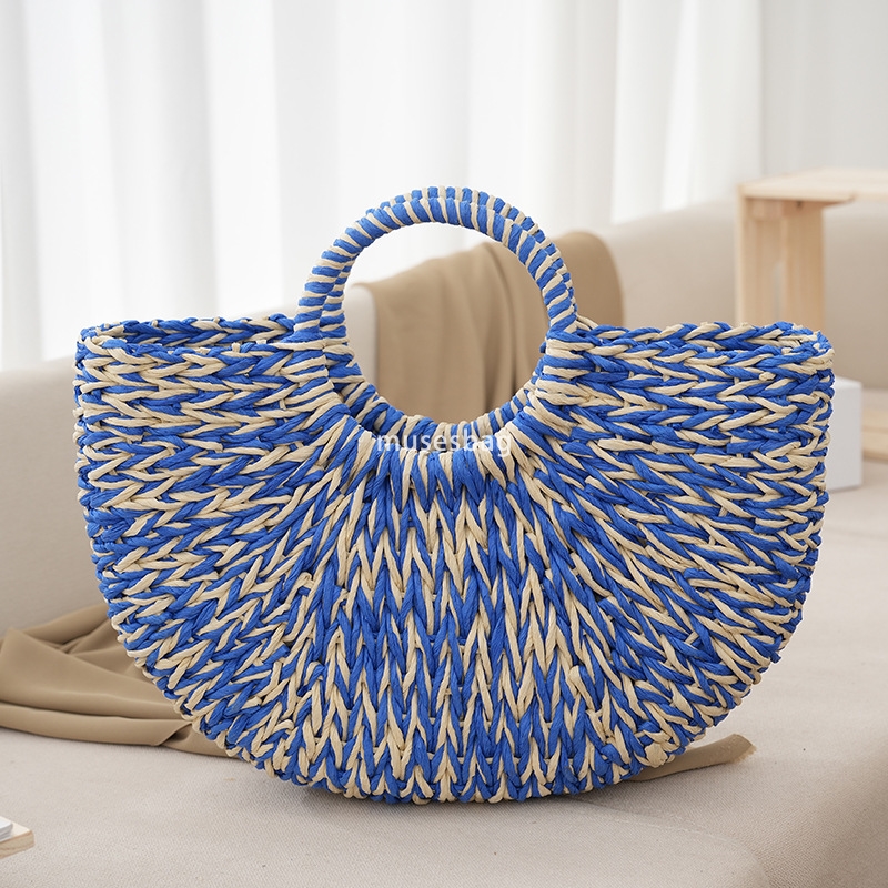 Fashionable women with a sense of luxury high-end large capacity practical temperament solid color handle versatile woven bag vacation beach bag versa