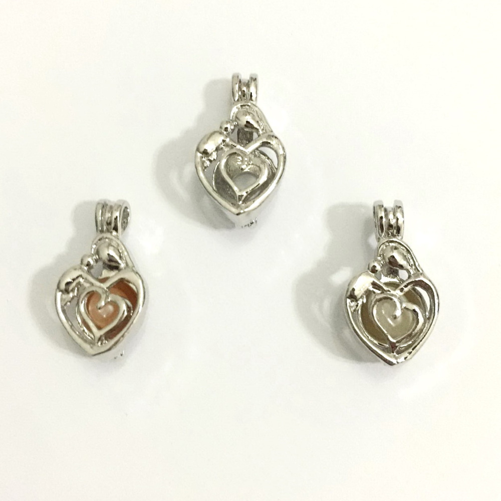 Mother & Child Cage Pendant Mom Holding Baby Love Design Pearl Gem Bead Locket Charms Mounting DIY Jewelry Making Accessory