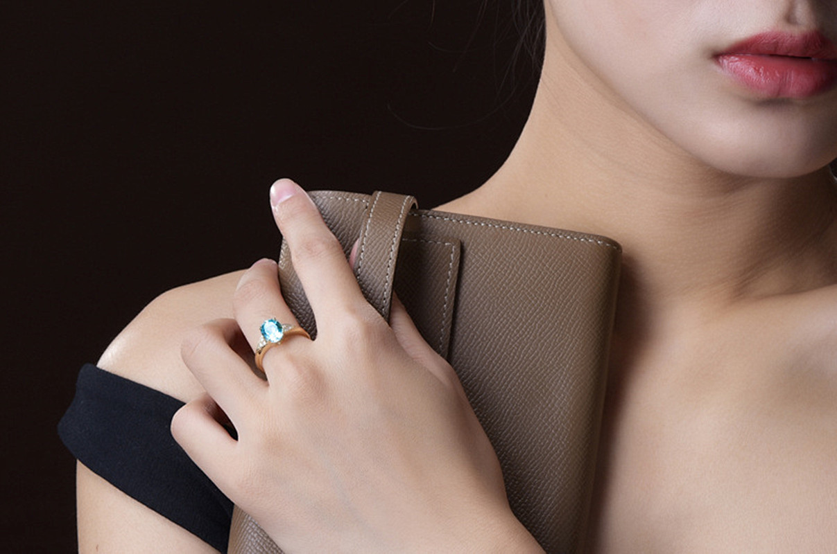 Chic Sea Blue Crystal Topaz Aquamarine Gemstones Diamonds Rings for Women 18k Gold Filled Jewelry Finger Bands Trendy Accessory