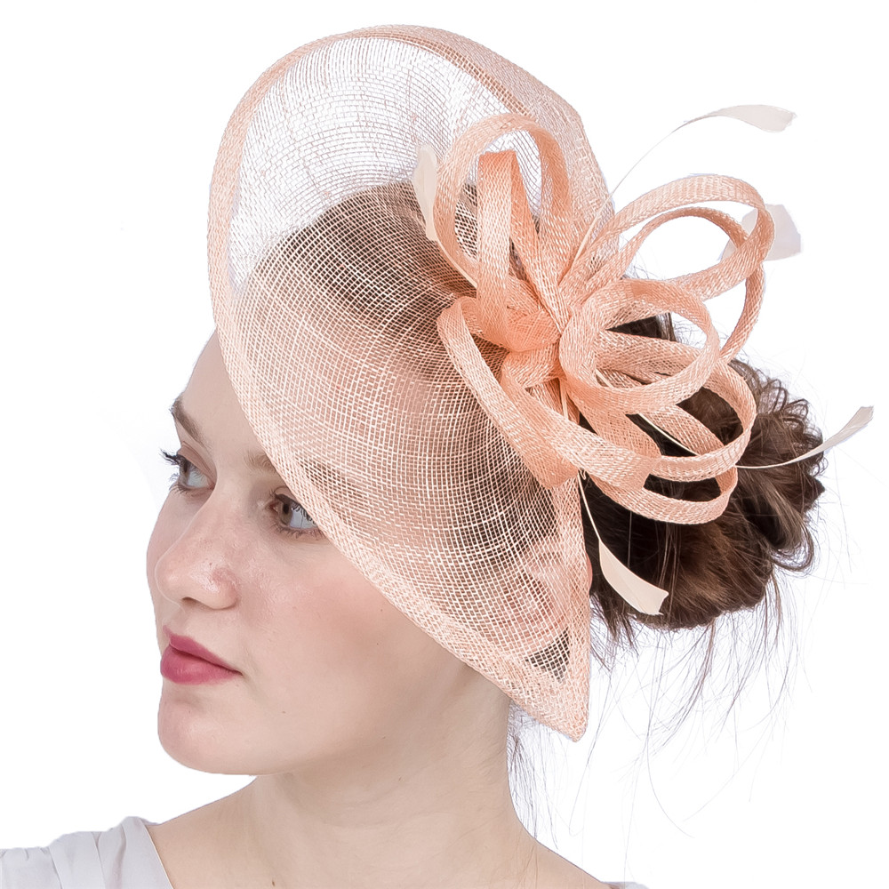 Sinamay Champagne Fascinators Hair Clip With Feather Women Cocktail Party Hair Accessory Ladies Wedding Feathers New Headwear