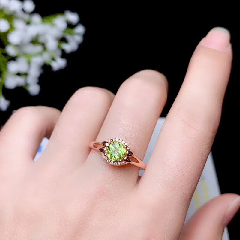 CoLife Jewelry 100% Natural Peridot Silver Ring 6mm Real Peridot Ring 925 Silver Peridot Gift for Mother Birthday Gift for Girl