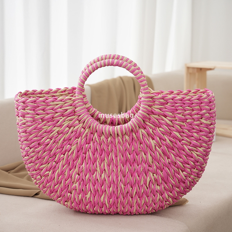 Fashionable women with a sense of luxury high-end large capacity practical temperament solid color handle versatile woven bag vacation beach bag versa
