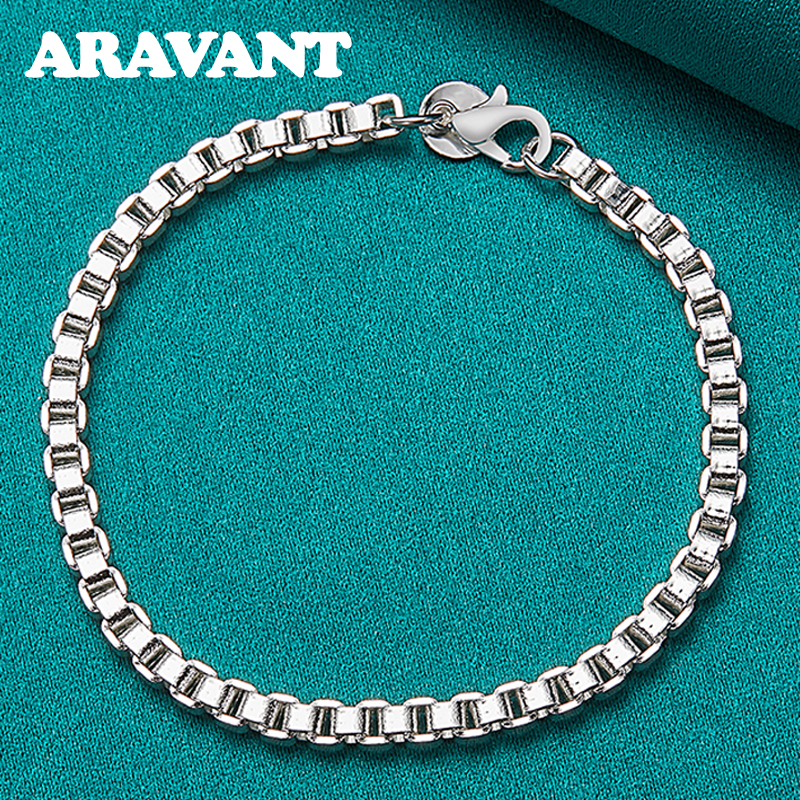 925 Silver 3MM Box Chain Bracelet For Women Silver Jewelry