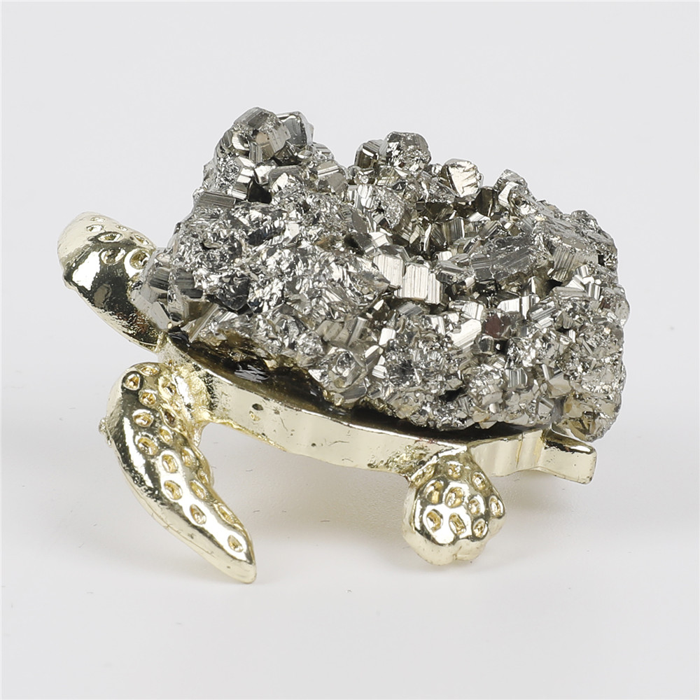 1pcs Natural Pyrite Stones Crystal Cluster Sea Turtle Shape Quartz Home Decoration