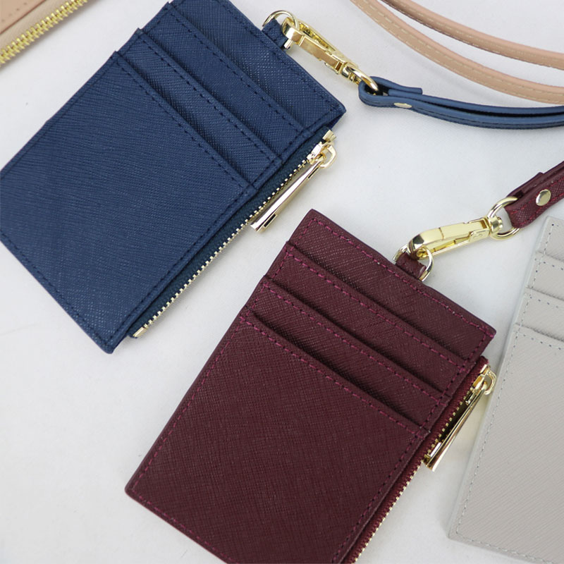 Monogrammed Initial Letters Saffiano Cow Leather Name Tag Men Card Holder Leather Lanyard ID Holder Ladies Retractable