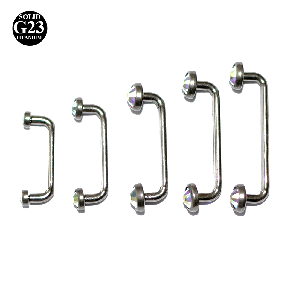 1PC G23 Titanium Piercings 14G Internal Thread Crystal AB Gem Surface Bar Industrial Barbell Micro Dermal Anchors Rings Jewelry