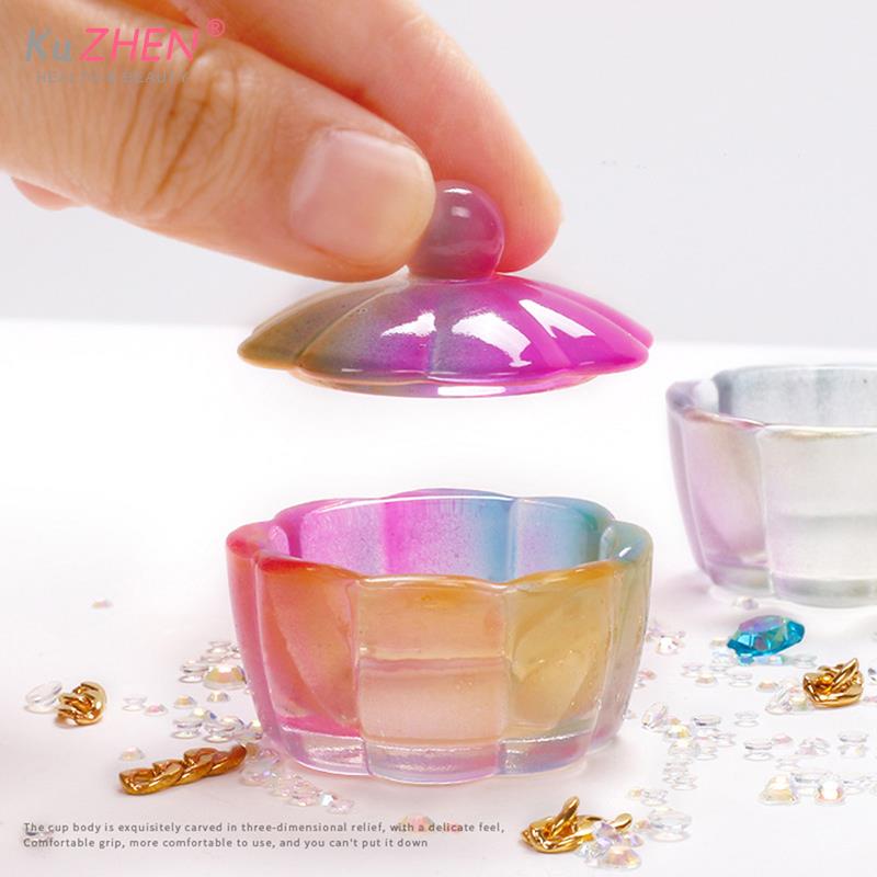 1PCS Nail Crystal Cup Pink Crystal Glass Acrylic Powder Liquid Nail Cup Dappen Dish Lid Bowl Cup Holder Equipment Nail Art Tool