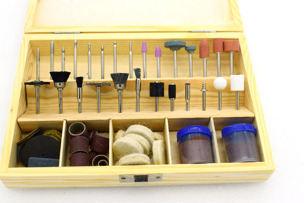 Jewelry Tool Rotary Power Tool Fits Dremel 1/8" Shank Sanding Polish Accessory Bit Set with Wooden Box