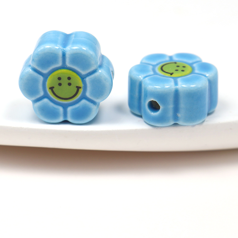 Sunflower Smile Face Ceramic Beads For Jewelry Making Necklace Bracelet Multicolour Porcelain DIY Beads Wholesale