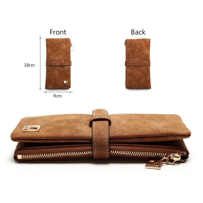 2023 Nubuck Leather Women's Wallet Solid Color Drawstring Zipper Long Wallet Luxury Brand Wallet Designer Card Holder Clutch