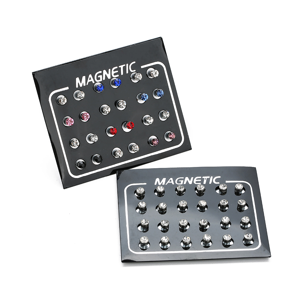 24PCS/Lot 3/4/5/6mm Round Crystal Rhinestone Magnet Stud Non-Piercing Earring Puck Women Men Magnetic Fake Ear Plug Body Jewelry