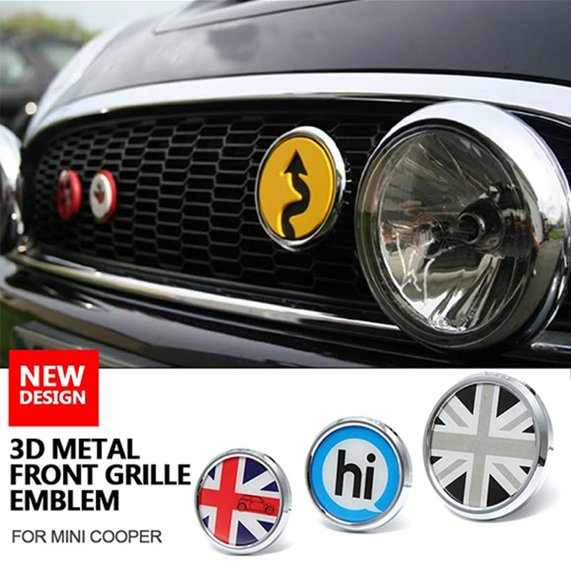 Metal 3D Front Grill Emblem Stickers Badge For MINI Cooper JCW S One Countryman R60 R61 F55 F56 F60 R55 Customizable patterns