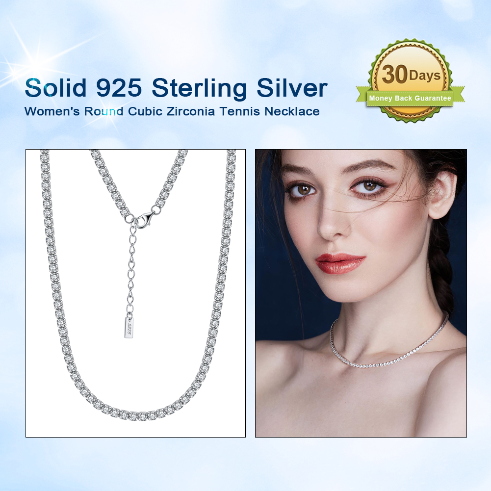 ORSA JEWELS Solid 925 Sterling Silver Women Men Tennis Choker Chain Round Cut Cubic Zirconia Tennis Chain Necklace Jewelry SC45