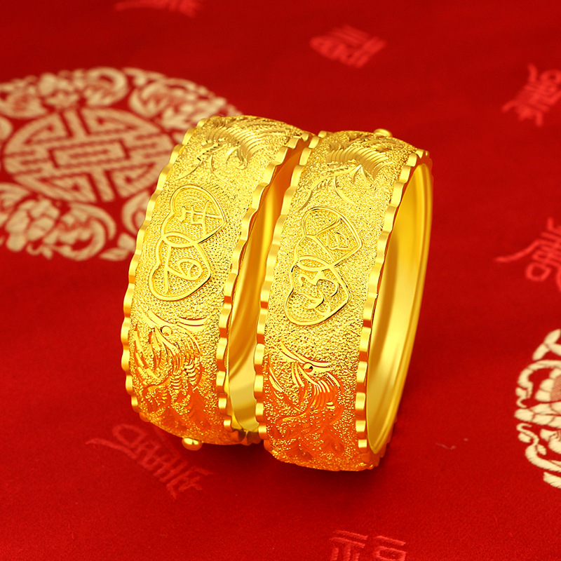 18K Gold Bracelet for Women Bride Wedding Engagement Phoenix Matte Hand Chain Bangles Bracelets Fine Yellow Gold Jewelry Gift