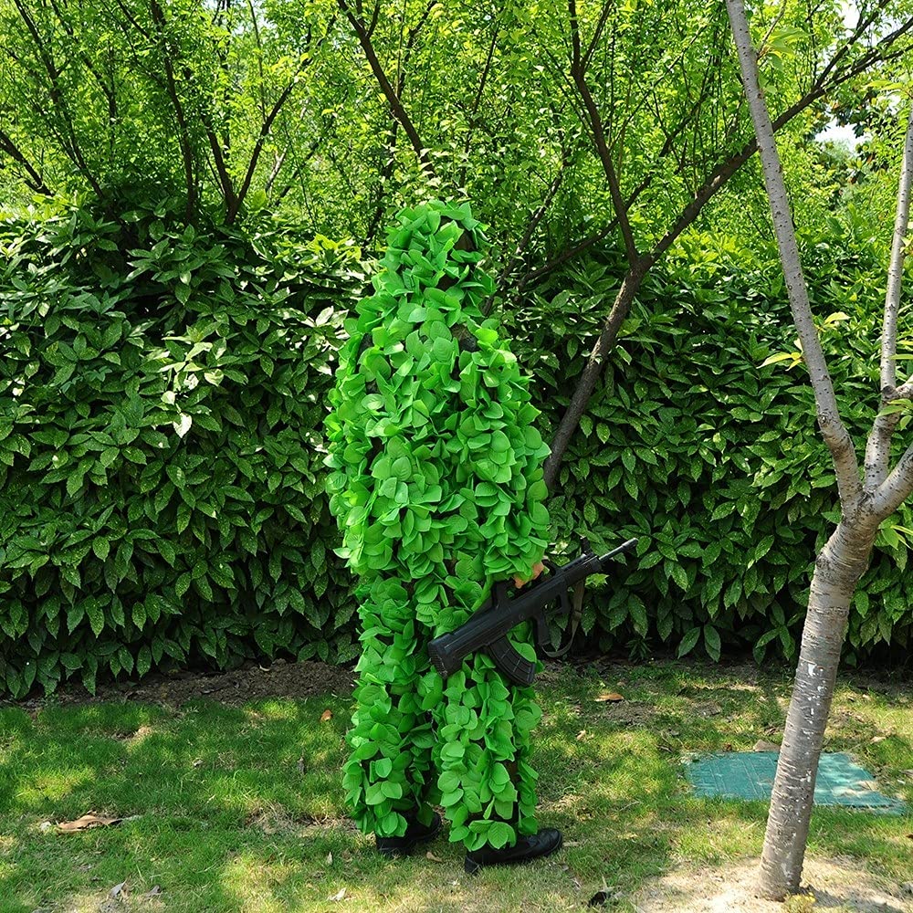 Ghillie Suit Camouflage Suit 3D Leaf Sniper Costume Suits Breathable Geely Suit for Jungle Woodland Hunting Wildlife