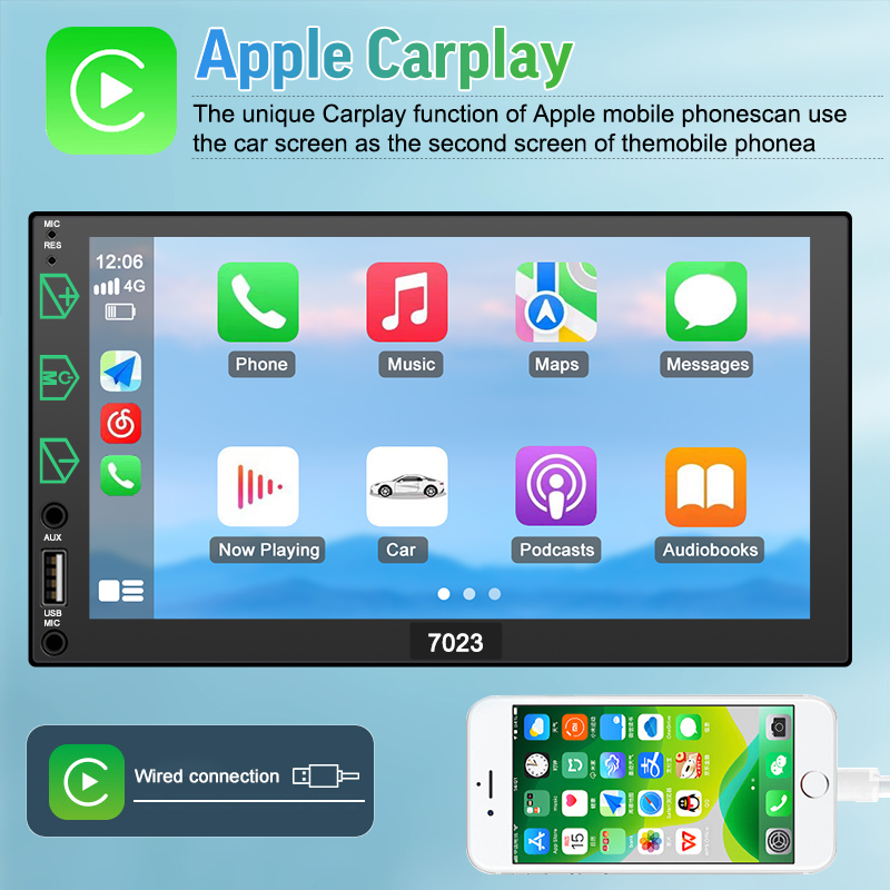 2023 Upgrade 7'' Apple CarPlay Car Stereo Portable HD Touch Screen Car Radio Bass Surround Bluetooth MP5 Player for All Cars
