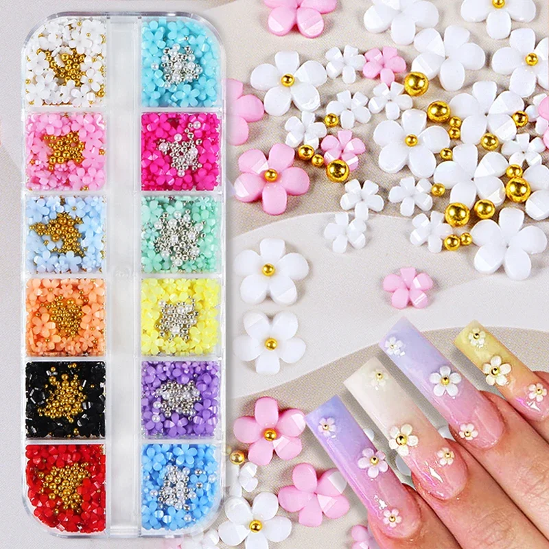 Kawaii Resin Small Flower Rhinestone Nail Charms Mixed Gems Manicure Decorations Accessories Nail Art Supplies for Professionals