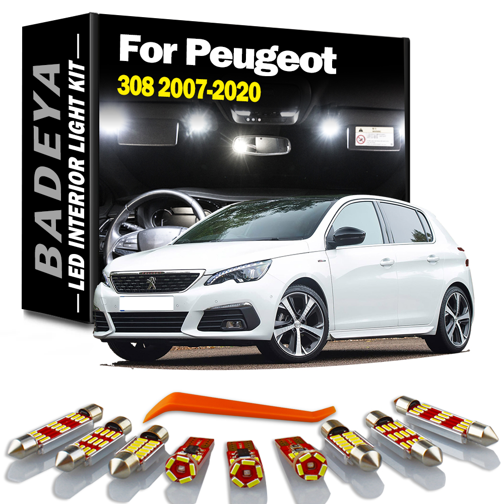 Sun Visor Lamp For Peugeot 308 MK1 MK2 I II 1 2 2007- 2016 2017 2018 2019 2020 LED Interior Dome Map Trunk Light Car Bulbs Kit