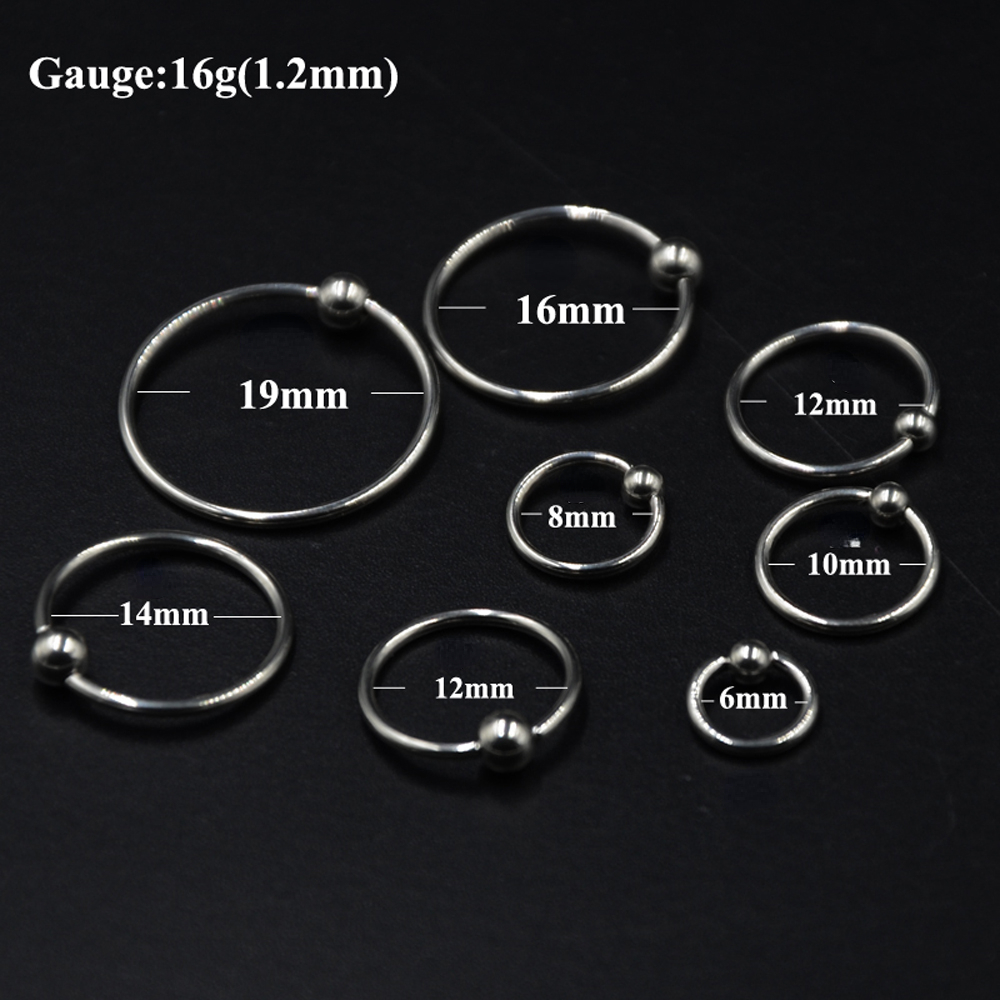 10pcs/Set Surgical Steel Large Size Captive Beads Lip Rings BCR Nipple Eyebrow Tragus Ear Hoop Earrings Piercing Body Jewelry