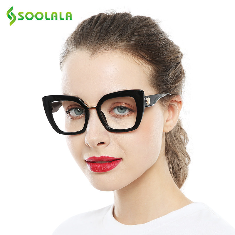 SOOLALA Anti Blue Light Cat Eye Reading Glasses with Heart Arms Women Hyperopia Presbyopia Eyeglasses +1.0 1.25 1.5 1.75 to 4.0