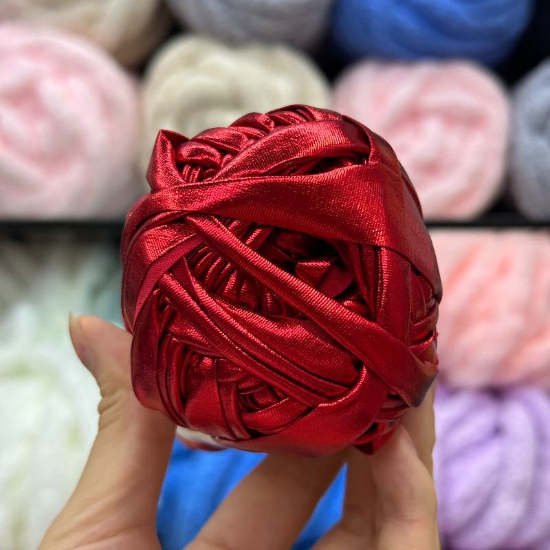 100g Metallic Tshirt Yarn Crochet Needlework Weaving Fancy Thick Cloth Wool, Shinny Gold Silver Purse, Handbag DIY Material