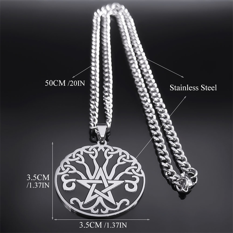 Pentagram Trinity Celtic Knot Tree of Life Necklace Chain for Women Men Silver Color Triquetra Necklaces Jewelry Gift N7963S03
