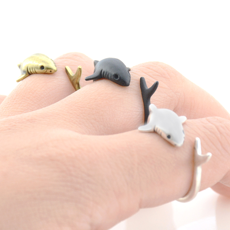 Vintage Punk 3D Shark&Octopus&Dolphin Wrap Ring Boho Brass Knuckle Fish Anel Rings For Women Men Anime Jewelry Gift For Lover