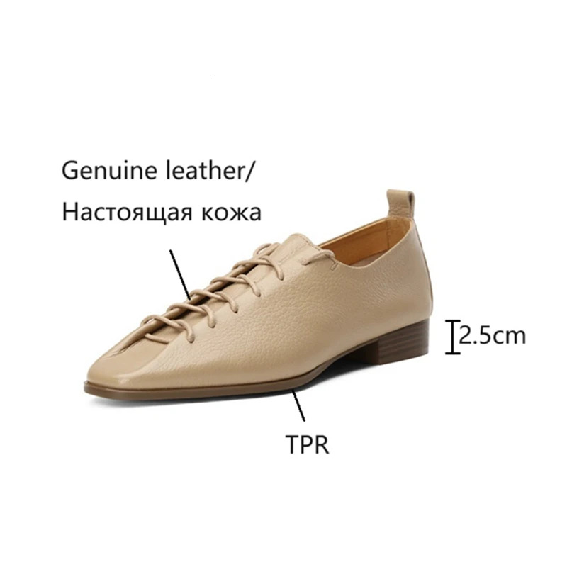 NEW Spring/Autumn Loafers Genuine Leather For Square Toe Chunky Women Pumps Lace-Up Low Heel Shoes