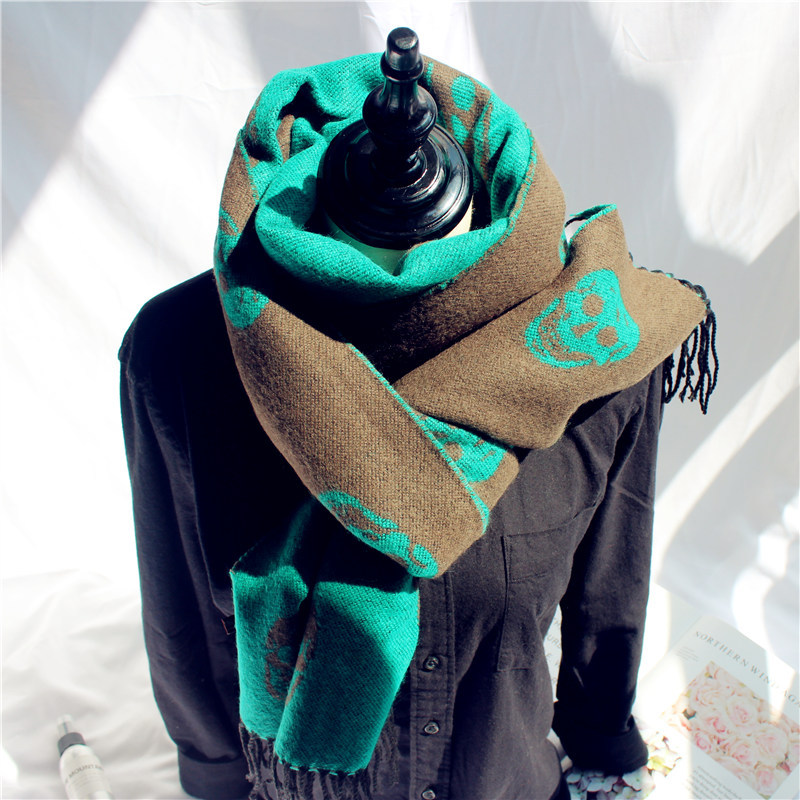 Spring Cashmere Scarf Print Designer Skull Shawls For Women Autumn Knitted Wraps Skeletons Scarves with Tassels Plus Size 210cm