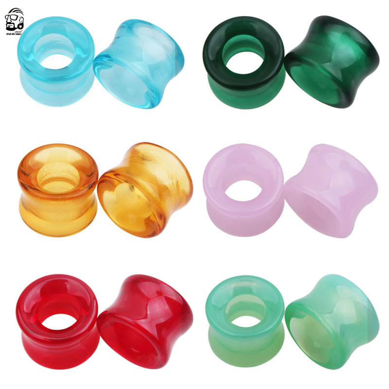 1 Pair Glass Ear Gauge Ear Plug and Tunnel Hollow Single Flared Ear Flesh Gauges Piercing Ear Expander Stretcher Body Jewelry