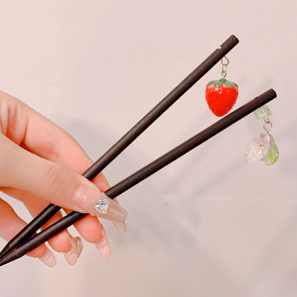 Girls Exquisite Elegant Wood Hair Stick Classic Vintage Chinese Style Hair Chopsticks Daily Delicate Fruit Hairpin