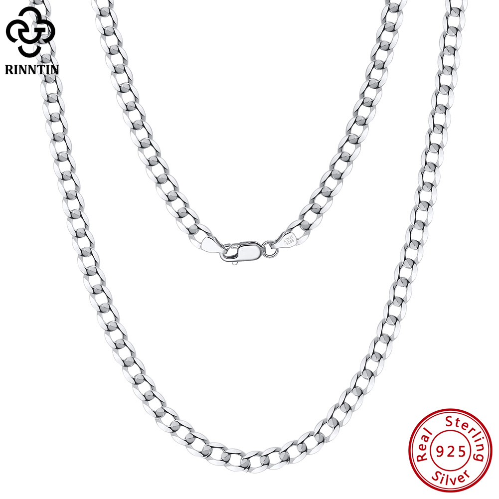 Rinntin 5mm 925 Sterling Silver Handmade Italian Cuban Link Chain Necklace for Women Men Trendy Silver Necklace Jewelry SC60