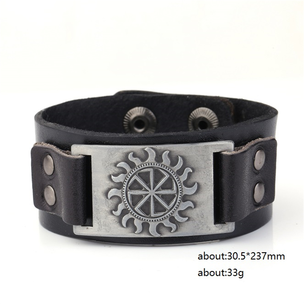 My Shape Viking Vintage Genuine Leather Bracelets for Men Slavic Symbol of Sun Bangles Amulet Talisman Religious Jewelry Gifts