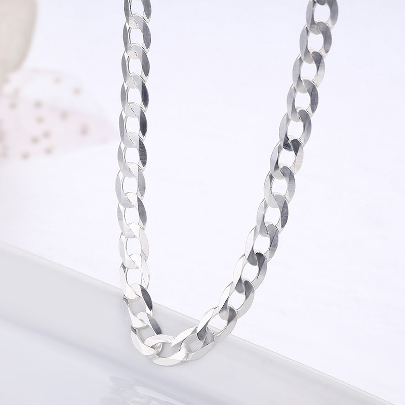 4mm 7.5mm Ultra-thin 925 Sterling Silver Curb Chain Link Necklace Men Jewelry collares kolye Collier 50cm-80cm 4mm 7.5mm ketting