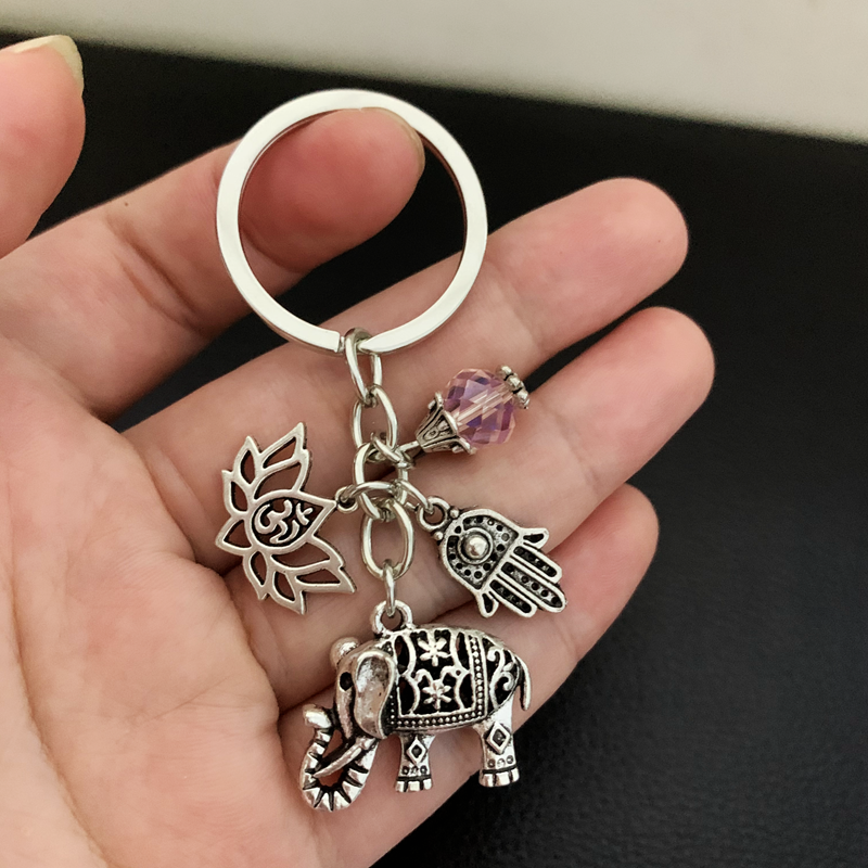 New Tribal Ethnic Keychains Unique Bohemia Gift Key Holder Lotus Jewelry Hand Elephant Car Keychain For Women