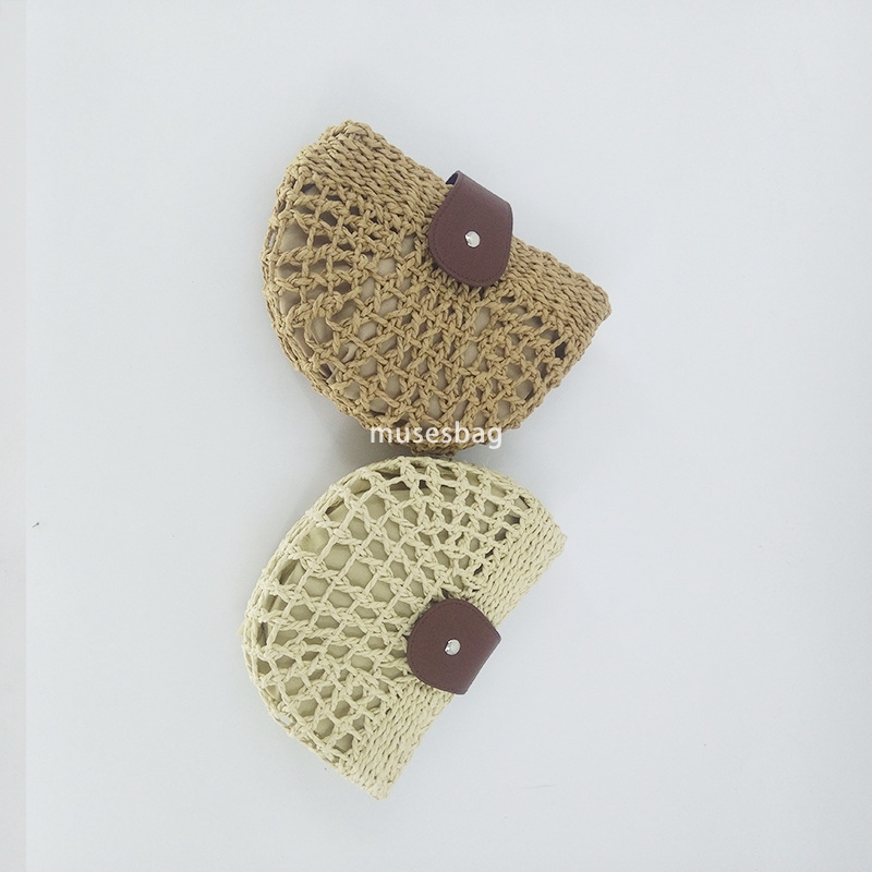 Designer Ms. High Quality Grass Woven Bag Paper Rope Hollow Small Half Round Practical Multi functional Woven Shoulder Bag Small Fresh Leisure Vacatio