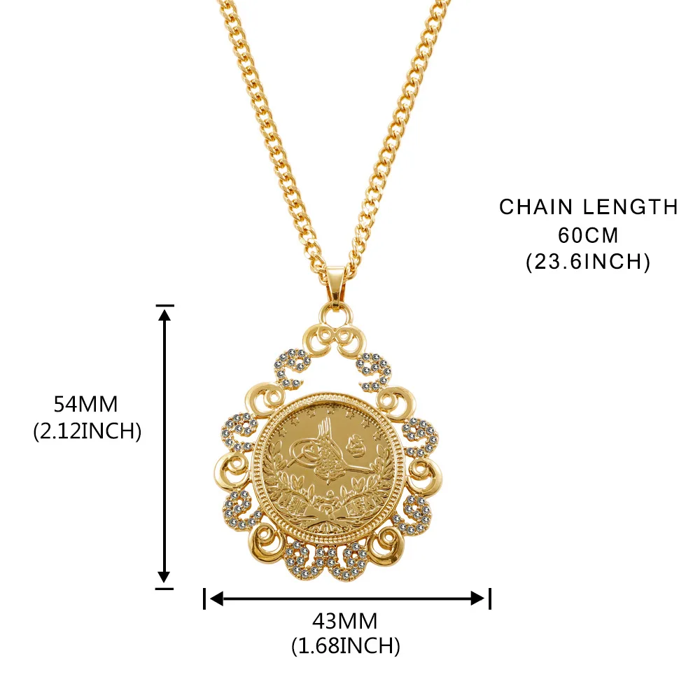 Turkish Ottoman Ladies Coin Necklace with Sli Chain Water Drop Pendant Necklace Vintage Jewelry for Women Ehnic Wedding Gifts