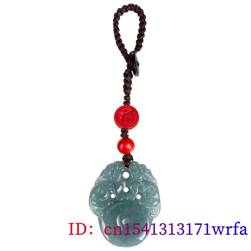 Blue Myanmar Jadeite Pixiu Keychain Real Jewelry key holder Luxury Natural Burmese Jade Designer Cute Phone Charm Bag Charm