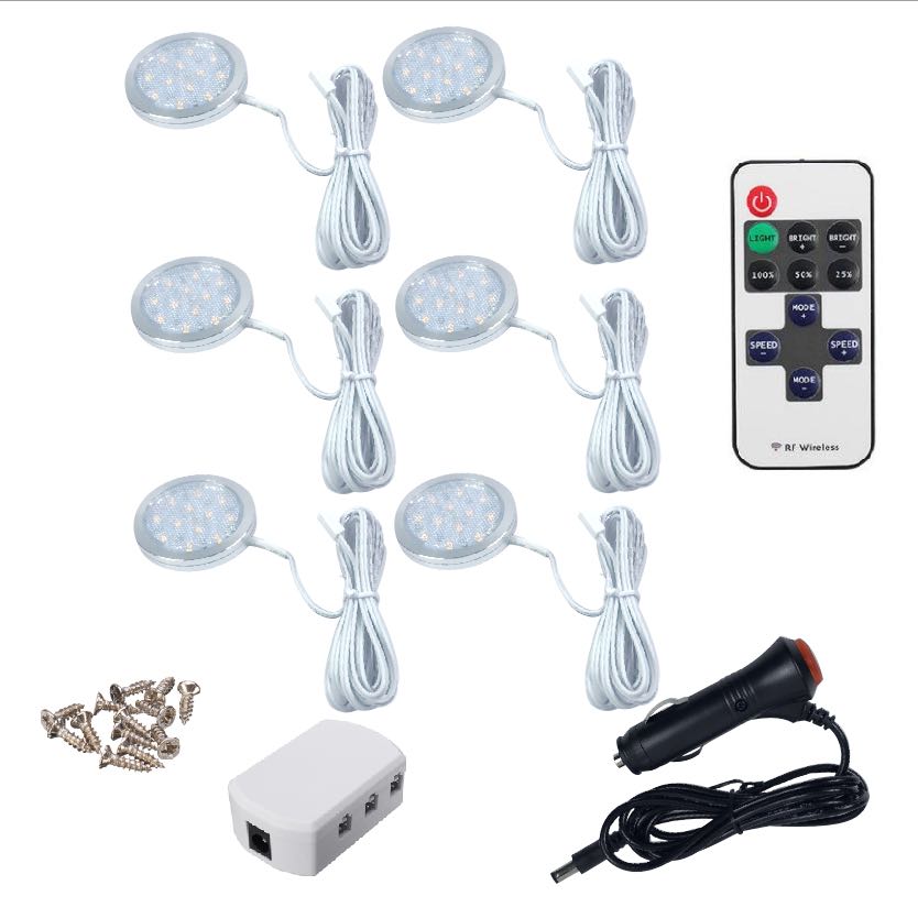 HEYRV 4 PCS 6 PCS 12VDC 2.5 W 60mm Super Thin Round Multiple Remote Control Ceiling LED Interior Lights Kit Trailer Van Camper