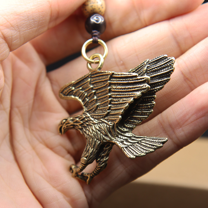 Flying Eagle Lanyard Pendants for Keychain Jewelry Vintage Brass Animal Bird Figurines Car Key Ring Hangings Charm Trinket Gifts