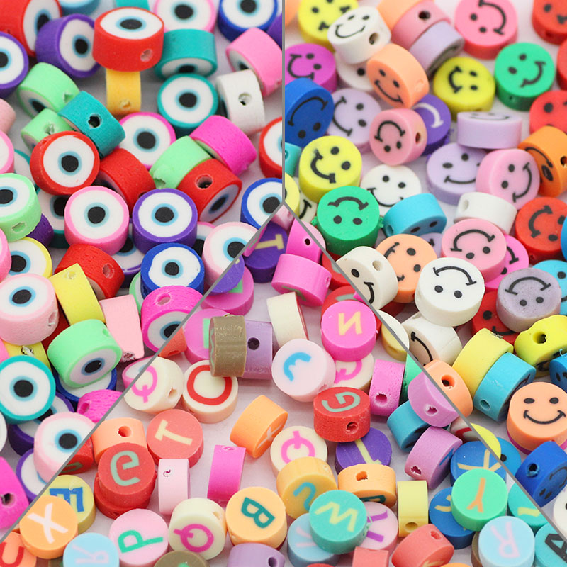 Mix Color Round Letter,Smile Polymer Clay Spacers 50pcs 10MM Loose Beads For Jewelry Making DIY Bracelets Necklace Accessories