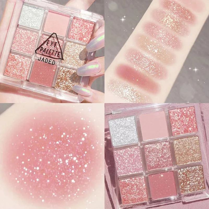 Snow Sequin 9-Color Eye Shadow Palette Glitter Snowflake Diamond Pink Eye Shadow Korean Charming Contour Eyes Make Up Palette 240624