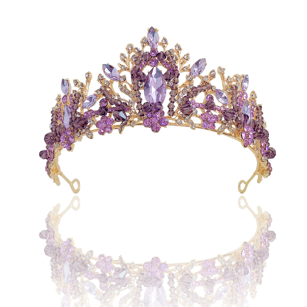 KMVEXO Bridal Crown Wedding Hair Accessories Purple Crystal Rhinestone Bride Tiaras and Crowns Headpiece Diadema Hair Ornament