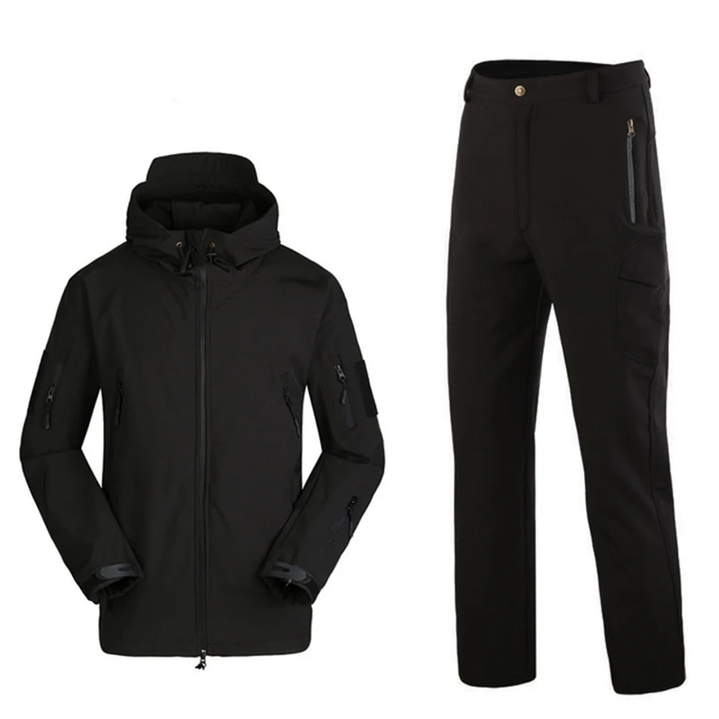 TAD Men Hiking Fishing Explore Clothes Suit Camouflage Shark Skin Waterproof Hooded Jacket+Pants
