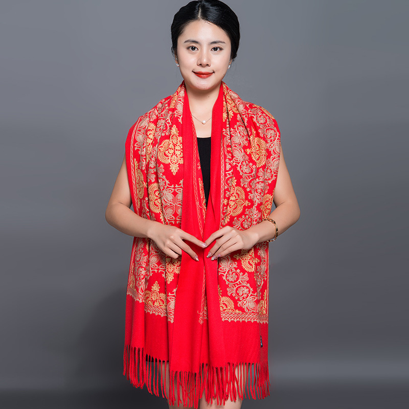 200*70CM Autumn Winter New Embroider Cashew Flower Scarf Shawl Fringed Scarves Women Solid Scarf Brand Designer Bufanda Mujer