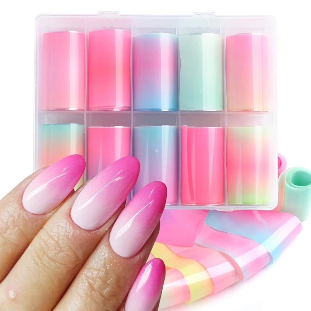 100 Styles Patterns Flowers Animal Nail Foils 10ROLLS(4*100cm/Roll) Transfer Paper Sliders nails Art Starry Sky Papers Decals-NZ