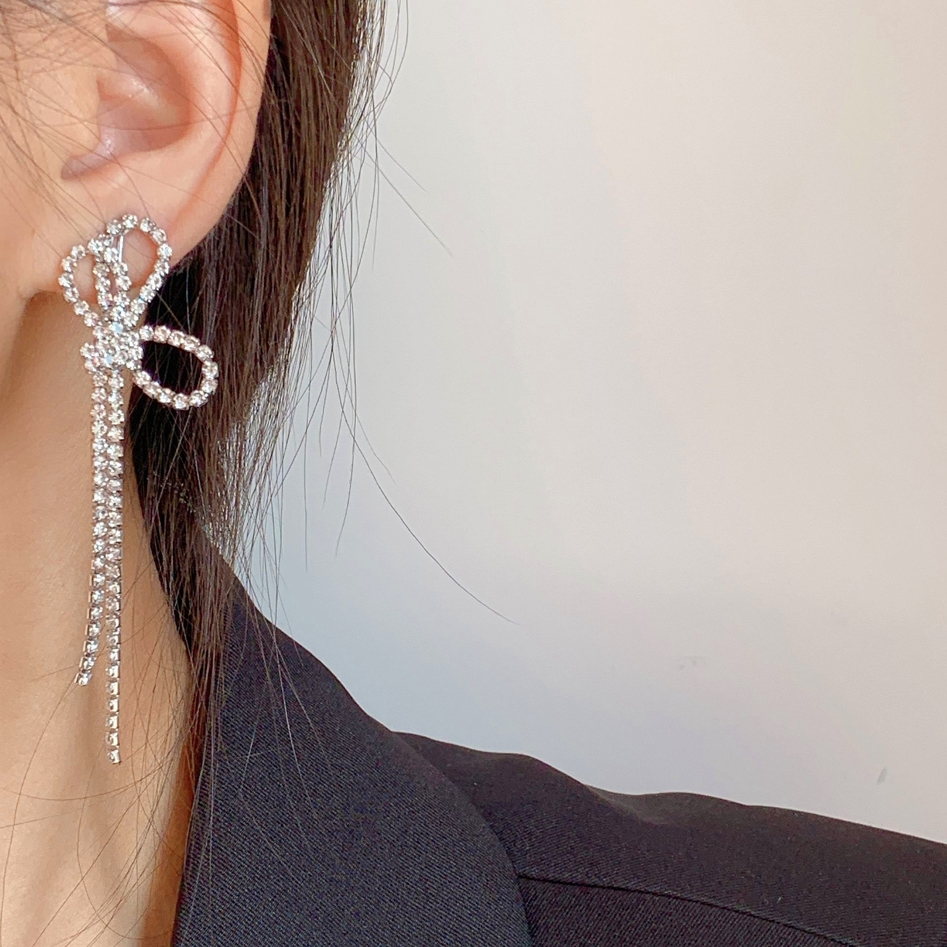 Simple Bow Mosquito Coil Ear Clip Wild Long Fairy Tassel Earrings Female Jewelry Gift Hot Sale